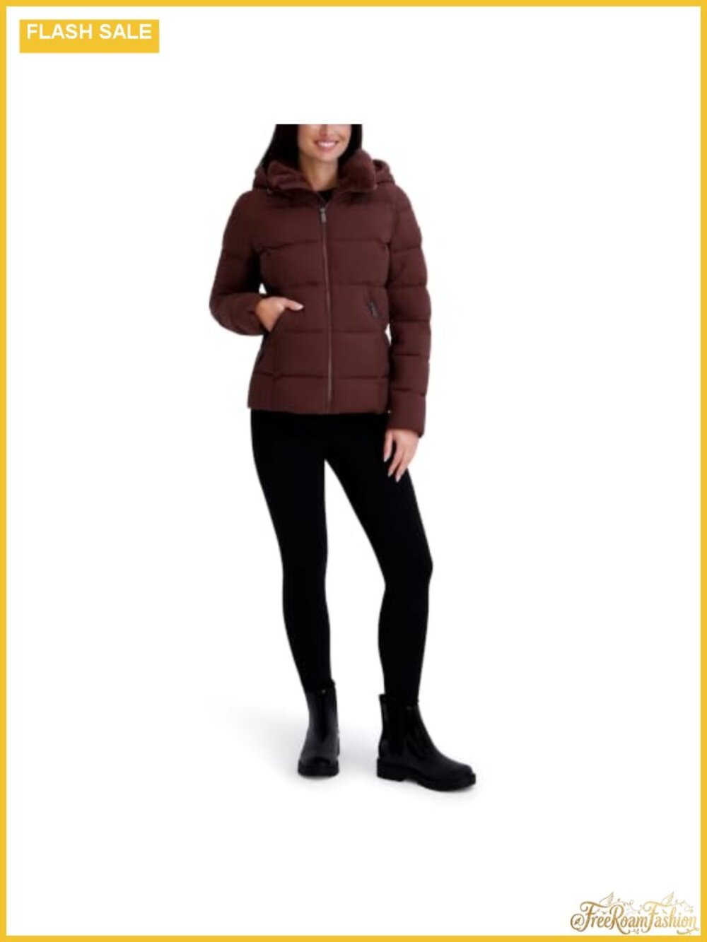 Quilted Short Puffer Jacket Removable Hood Full Zip Fleece Lined